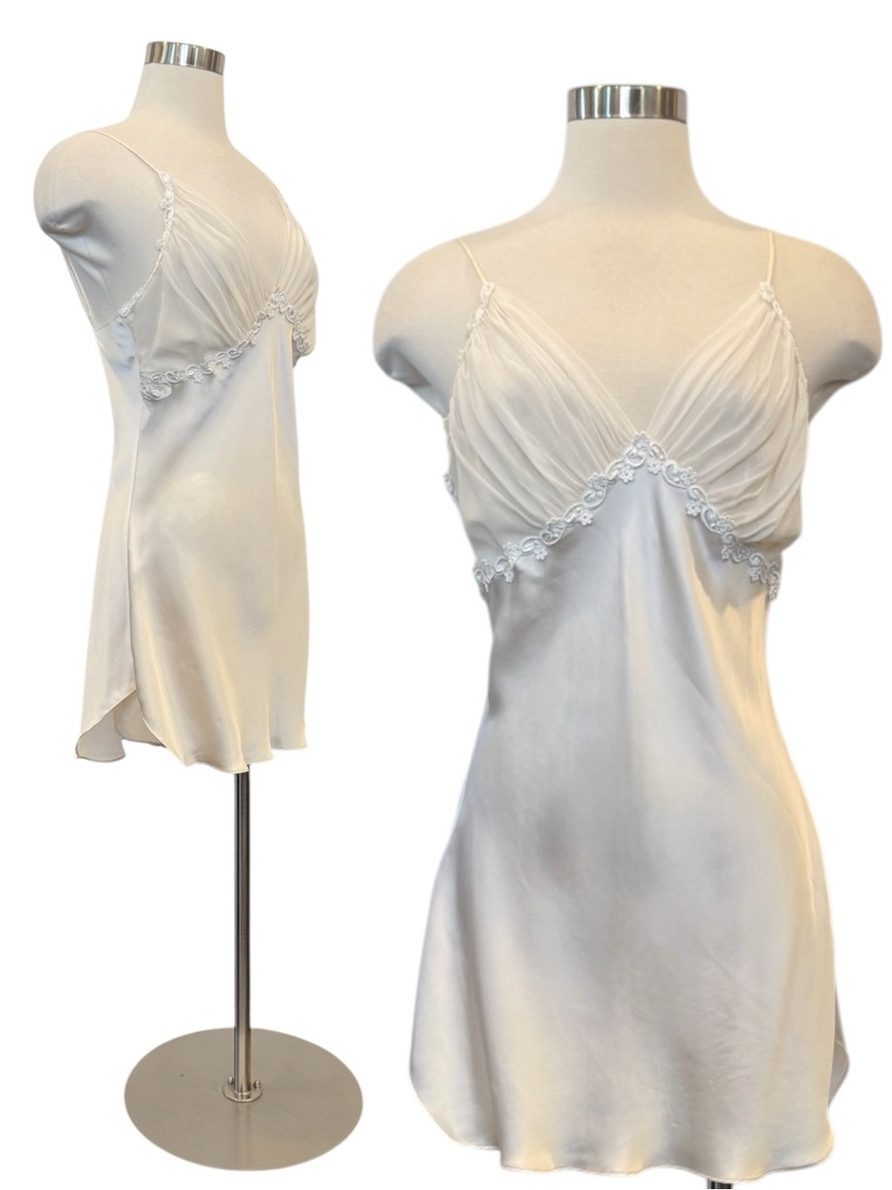 90s Victoria’s Secret Silk Bridal White Chiffon Pleat Rayon Vintage Slip Dress M